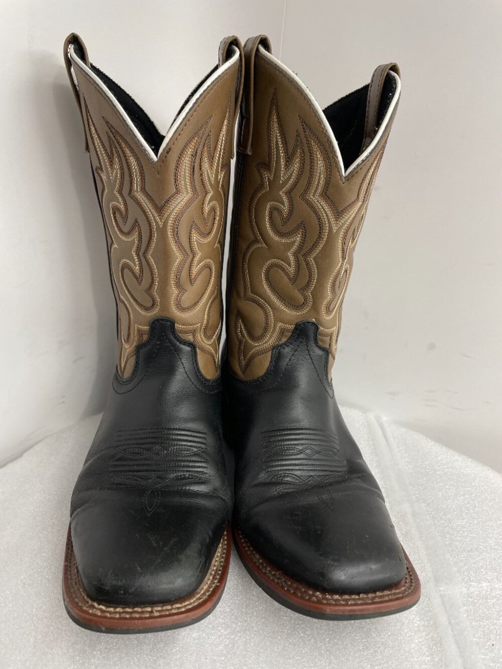 Laredo Lodi Black Leather Square Toe Western Cowboy Biker Boots Men's 8 EW Wide - Picture 3 of 14